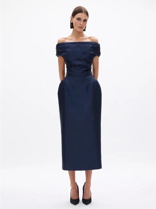 Rachel Gilbert Dresses & Skirts - Rachel Gilbert Brontë Navy Wool & Silk off-the-shoulder Midi Dress AU10/US6 NWOT